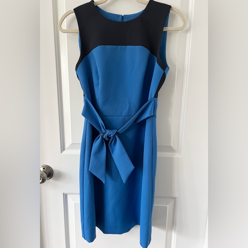 MILLY Black & Blue Sheath Dress with Front Tie | Size 2